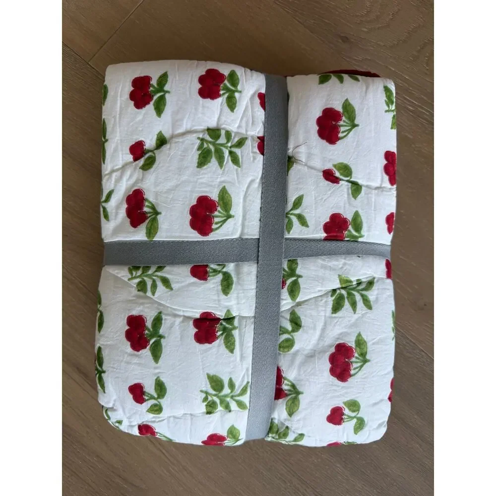 New Anthropologie Iluka Cotton King Shams in Floral Cherry Cherries